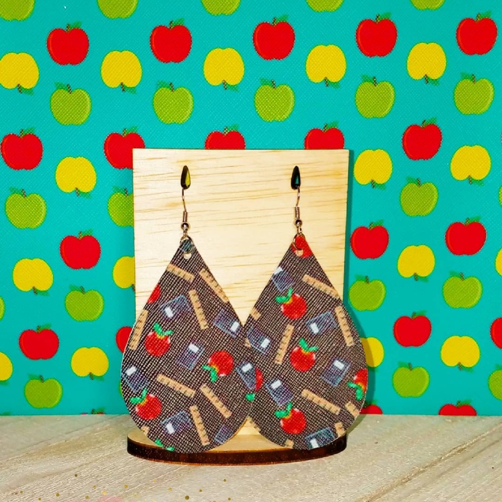 Apples and Ruler print earrings